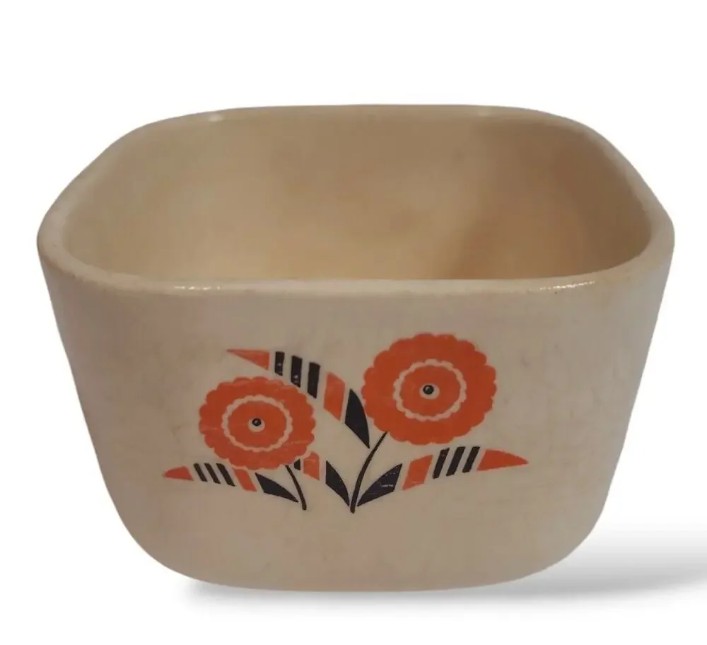 Universal Cambridge Oven Proof Square Dish Orange Flower Mid Century Vintage